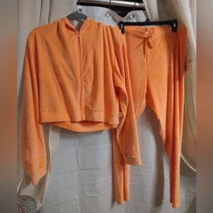 velour tangerine sweatsuit
